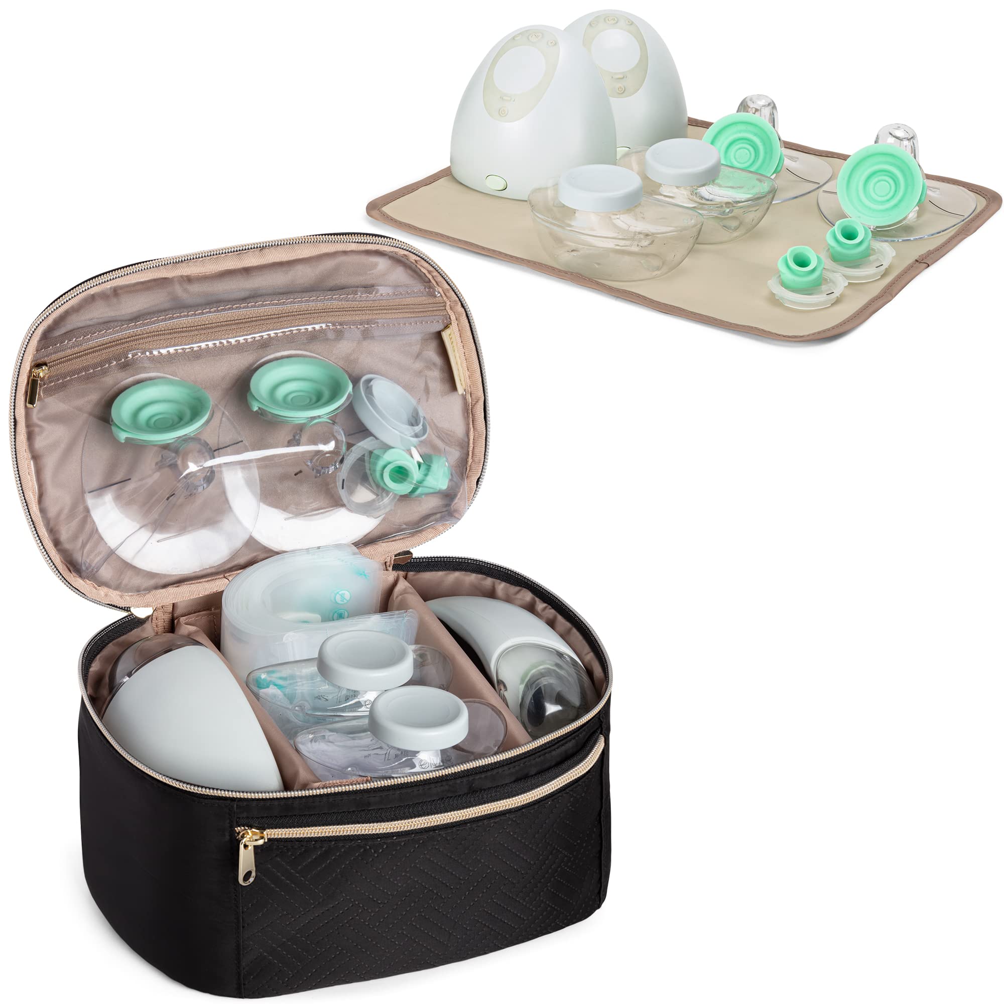 Fasrom Wearable Breast Pump Bag with Waterproof Mat Compatible with Elvie Pumps, Pump Carry Bag for Working Moms Travel, Black (Bag only, Patent Design)