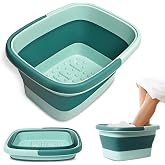 Mantello Collapsible Foot Bath Foot Soaking Tub | Portable Foot Spa Pedicure Bowl | Large Basin to Soak &amp; Wash Feet | Folding Bucket with Carry Handle | White &amp; Grey, Blue, Green [Green]