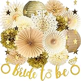 Bridal Shower Decorations Bride to Be Decoration Champagne Gold Cream Paper Pom Poms Lanterns Paper Fans Gold Star Garland for Bachelorette Party Wedding Bridal Shower Decoration