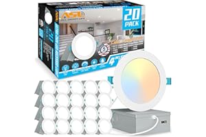 Allsmartlife 20-Pack 4 Inch LED Recessed Light, 5CCT (2700K-5000K) 11W=75W 950LM Dimmable Ultra-Thin Canless LED Recessed Ceiling Light, High Brightness Can-Killer Downlight ETL