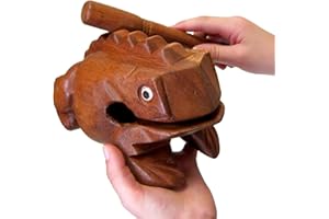 Deluxe Extra-Large 8" Wood Frog Guiro Rasp - Percussion Musical Instrument Tone Block - Wooden Instrument with Stick, Noise Maker by World Percussion USA