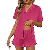 Ekouaer Pajamas Set for Women Short Sleeve Sleepwear Button Down Pjs Lounge Sets Soft Nightwear