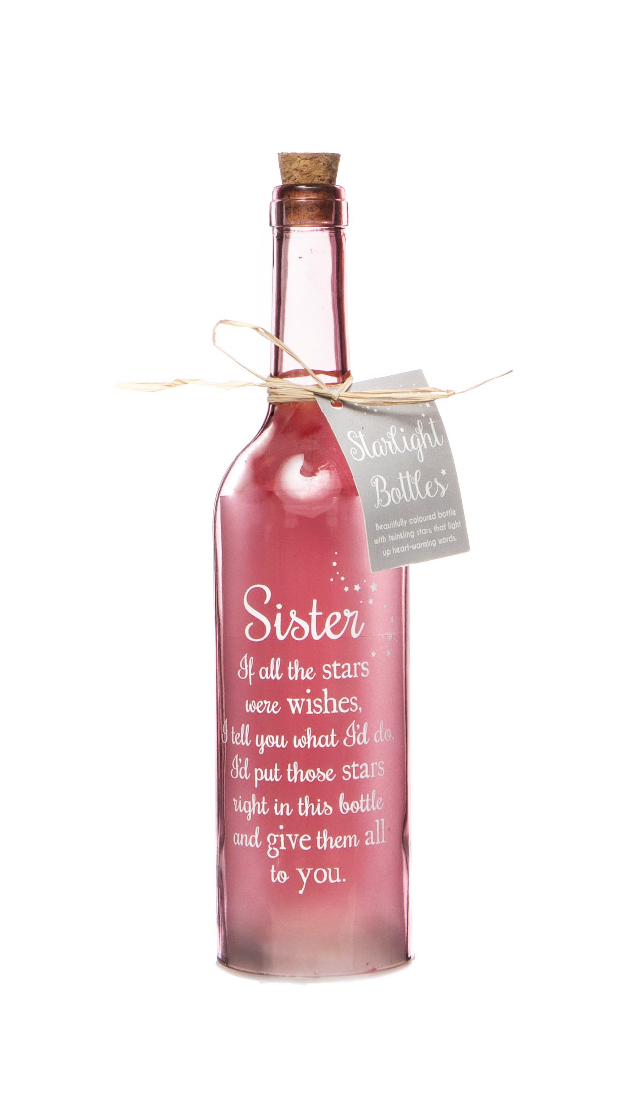 Boxer Gifts Light-Up LED Glass Sister Ornament Starlight Bottle - Sentimental Gifts For Sister - Cute & Birthday Present For Sisters