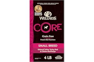 Wellness Natural Pet Food CORE Grain-Free High-Protein Small Breed Dry Dog Food, Natural Ingredients, Made in USA with Real Meat (Adult, Turkey, 4-Pound Bag)