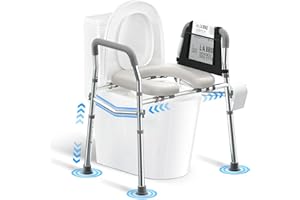 Lotuhill Raised Toilet Seat with Handles, Height and Width Adjustable FSA/HSA Eligible Toilet Seat Risers for Seniors 400lb Cozy Padded Raised Toilet Seat for Elderly, Handicap and Disabled Grey