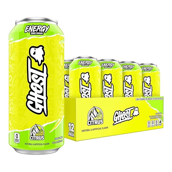 GHOST ENERGY DRINK – 12-PACK, CITRUS, 16OZ CANS – ENERGY & FOCUS & NO ARTIFICIAL COLORS – 200MG OF NATURAL CAFFEINE, L-CARNITINE & TAURINE – GLUTEN-FREE & VEGAN