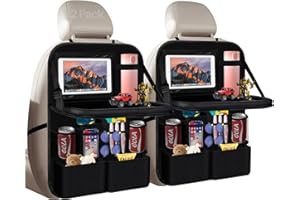 Car Back Seat Organizer with Tablet Holder, Multi-Storage Pockets, Foldable Table Board, Black Travel Accessory for Electroni