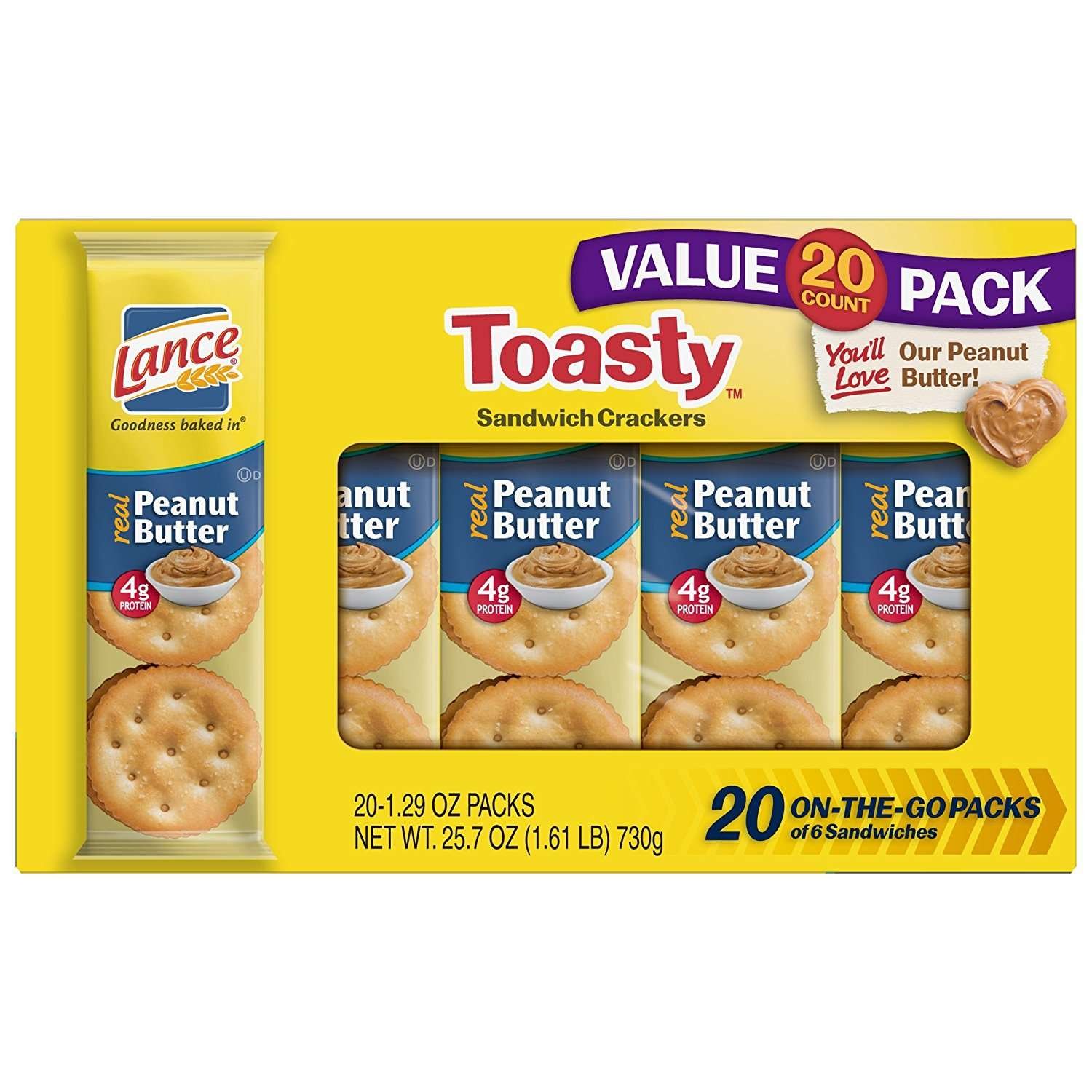 Lance Sandwich Crackers, Peanut Butter Toasty, 20 Count