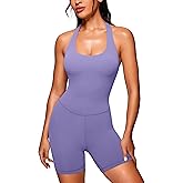 CRZ YOGA Butterluxe Halter Backless Athletic Rompers for Women Workout Bodycon One Piece Shorts Jumpsuit with Pads