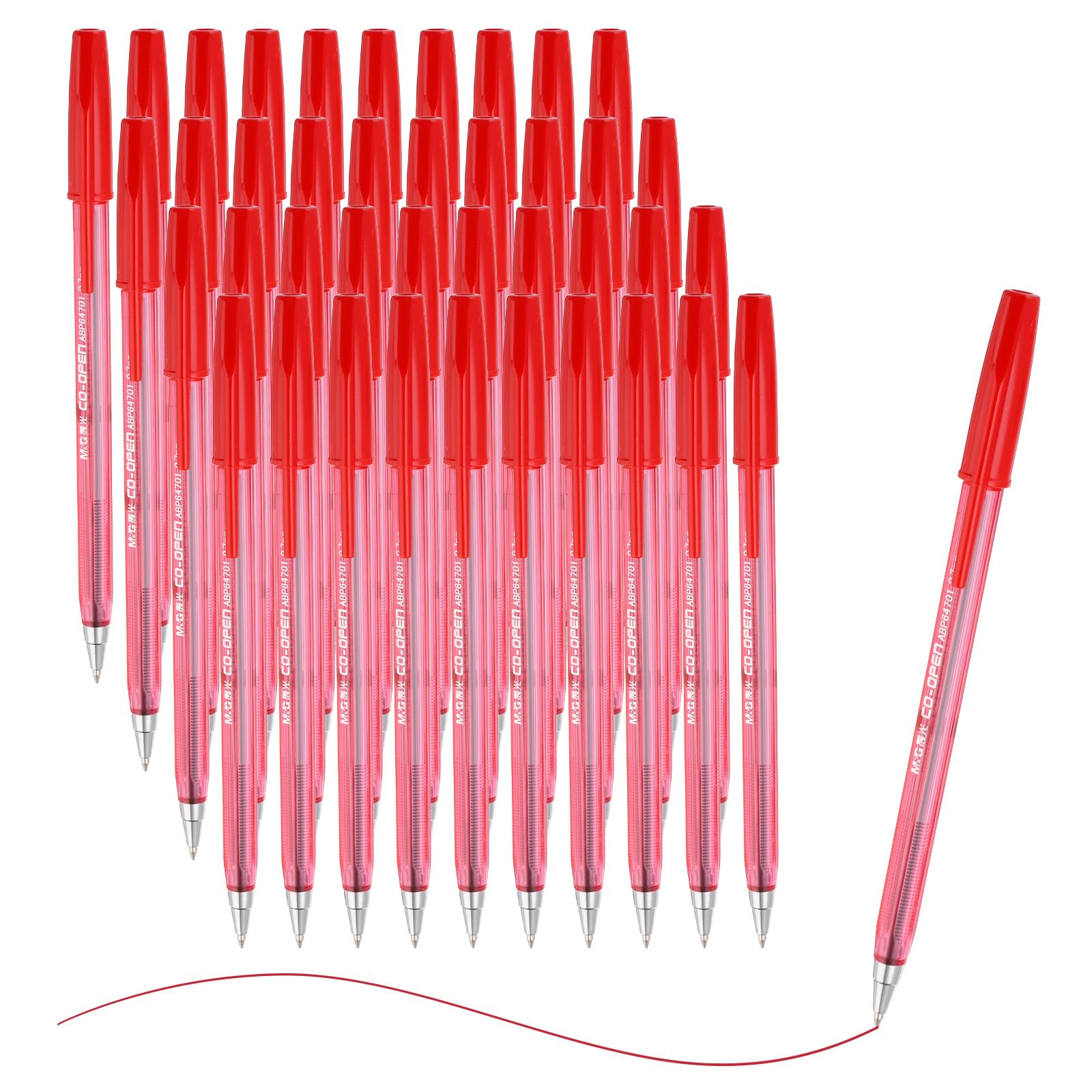 M&G Ballpoint Pen 0.7mm, 40pcs Retractable Fine Point Red Ink Click Ball Point Pen Writing Supplies for Journaling Home Office Classroom, Clear