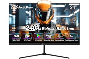 ArcticPro 24 inch Gaming Monitor 240Hz, FHD 1080p, IPS Panel, 1ms Response Time, Adaptive sync, PC Computer Monitor, 3-Sided Frameless, Ultra Slim, 120% sRGB, Bluelight Filter, HDMI & DP Ports,Black