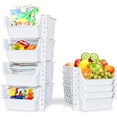 Skywin Stackable Storage Bins Open Front for Pantry Storage, 4 Pack - White | Sturdy Plastic, Easy Stacking, Breathable &amp; Open Front Design, Pantry Storage for Snacks, Toiletries, and Small Essentials