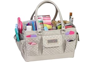 Everything Mary Craft Bag Organizer Tote, Tan Dot - Storage Art Caddy for Sewing & Scrapbooking - Crafts Supply Carrier for Supplies & Tools - Organization for School, Medical, Office
