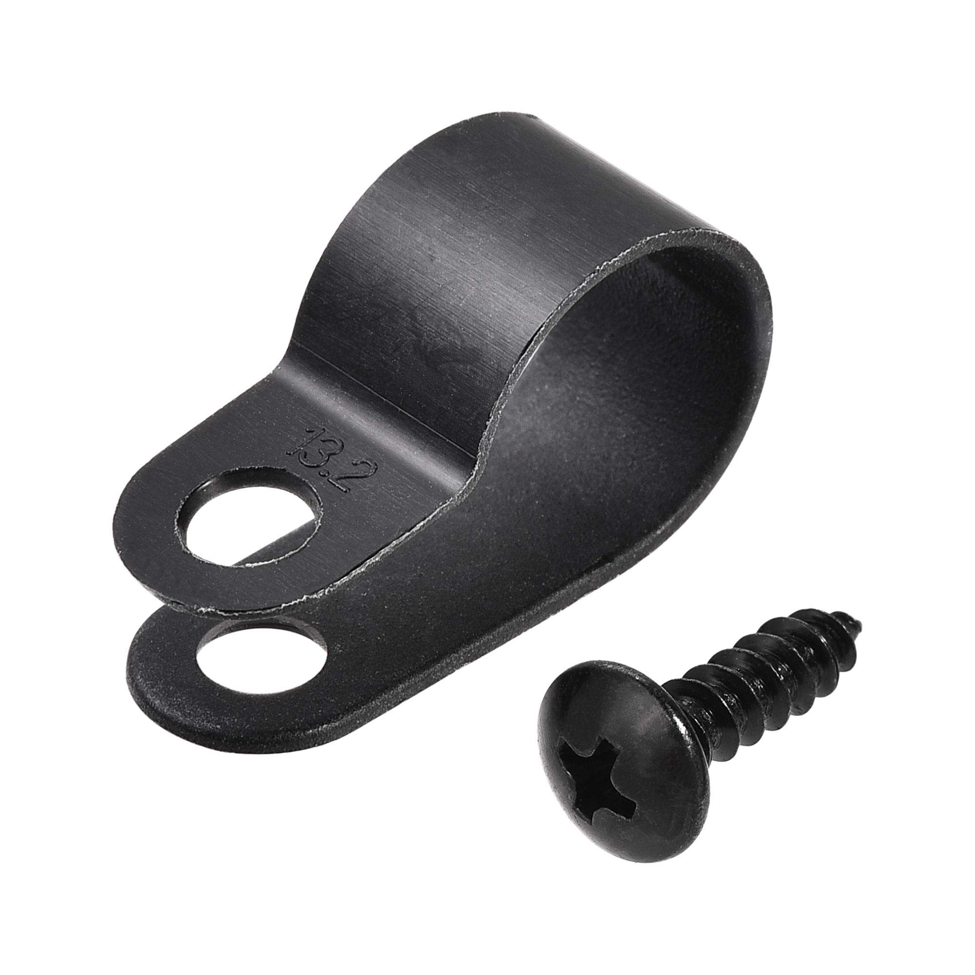 sourcing map 13.2mm Nylon R Type Cable Clip Wire Clamp with Screws Black 50pcs