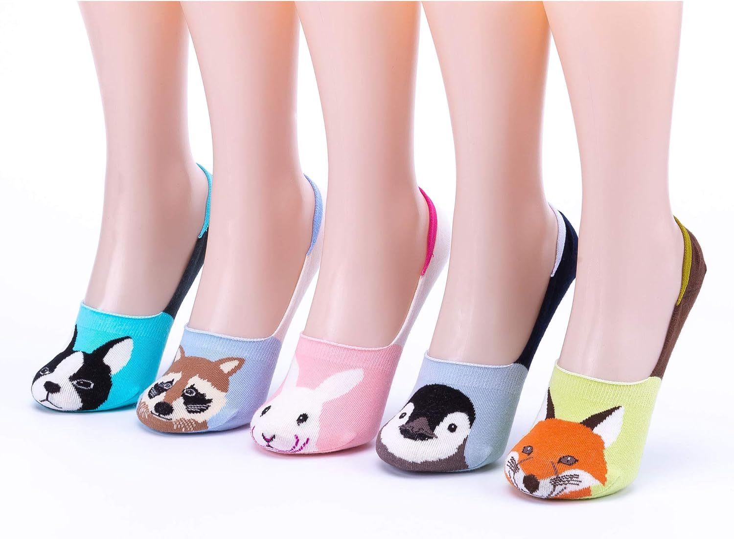 Women Novelty Cute Funny No Show Low Cut Non Slip Socks (Five Animals