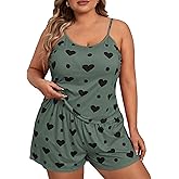 SOLY HUX Women's Plus Size Pajama Set 2 Piece Cute Heart Print Lounge Cami Top and Elastic Waist Shorts Pjs Sleepwear