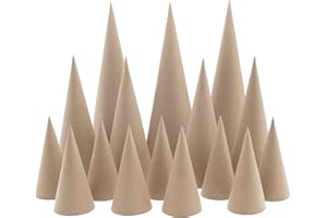 VESFASOV 24 Pcs Paper Mache Cones for Christmas, Open Bottom Cardboard Cones for Crafts Christmas Tree Gnomes Ornament, Paper Cones for DIY Art Projects Decorations, 3 Sizes: 5.9*2.76, 9.8*3.9, 13.8*5 inch