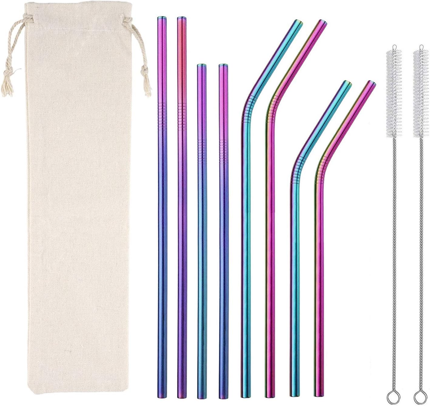 Metal Straws Stainless Steel Straws,Set of 8 10.5" 8.5" Reusable Rainbow Multi-Colored Drinking Straws for 30/20oz Tumbler Cold Beverage,Eco-friendly Metal Straws with 2 Cleaning Brushes 1 Case: Health & Personal Care