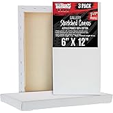 U.S. Art Supply Long Stretched Canvas for Painting 6x12 inch Gallery Depth 1-1/2" Thick, 3-Pack - 12oz Acrylic Gesso Triple Primed, Professional Artist Quality, 100% Cotton - Pouring, Oil Paint