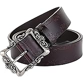 IWFTC Womens Belts for Jeans Dress Black Belt Goth Western Woman Genuine Leather Trendy Women's Vintage Buckle Plus Size Belt