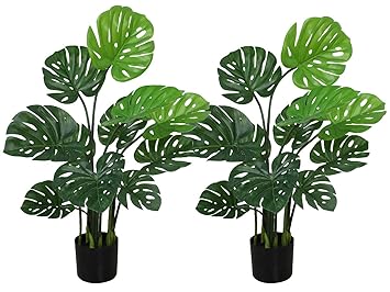 Buy Bluecho Set Of 2 Artificial Monstera Deliciosa Plant 43 Fake Tropical Palm Tree Faux Swiss Cheese Plant For Home Garden Office Store Decoration 11 Leaves Online At Low Prices In India