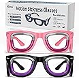 Hion 2 Pairs Adult Anti- Motion Sickness Smart Glasses, Ultra-Light Portable Nausea Relief Liquid Glasses, Carsickness Airsickness Seasickness Glasses, Travel/Cruise Essentials