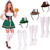 Rivvlive 6 Pcs Oktoberfest Set Bavarian Headbands Bows Socks Women | 3 German Bavarian Headband Mini Feather, Lace Trim Ruffle Long Socks Bow for Beer Festival October Festival Halloween Dress