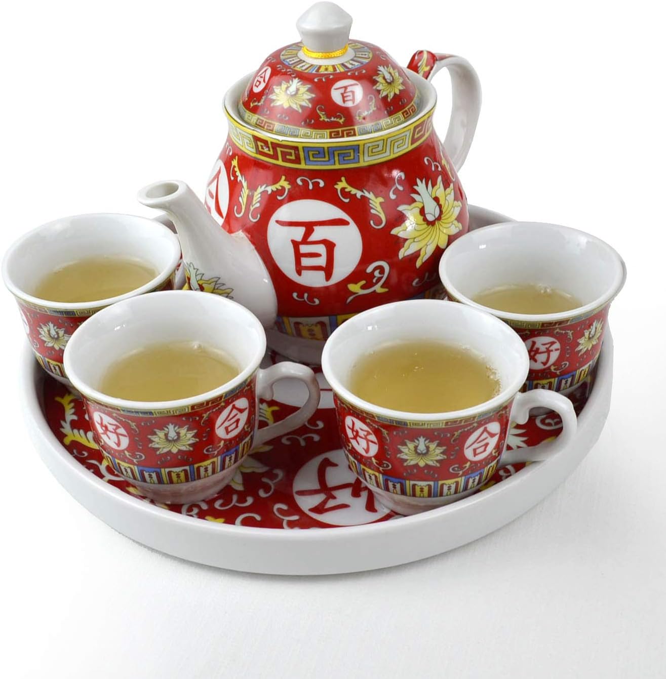 Chinese Tea Gift Set Service Porcelain Tea Pot 4 Cups tray