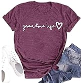 Grandma Shirt Women Casual Grandma Life Heart Printed T-Shirt Funny Tee Shirt for Grandma