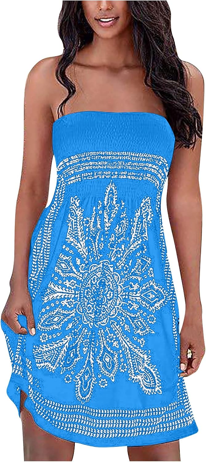 YSFWL New Womens Casual Strapless Bandeau Dress Bohemian Beach Wraps