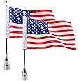 MASION 2 Pcs Motorcycle Flag 6" x 10" Flag Red American Flag for Harley Davidson Yamaha Honda Goldwing CB VTX CBR Chrome Stainless Steel Flagpole fit 1/2 Motorcycle Luggage Rack
