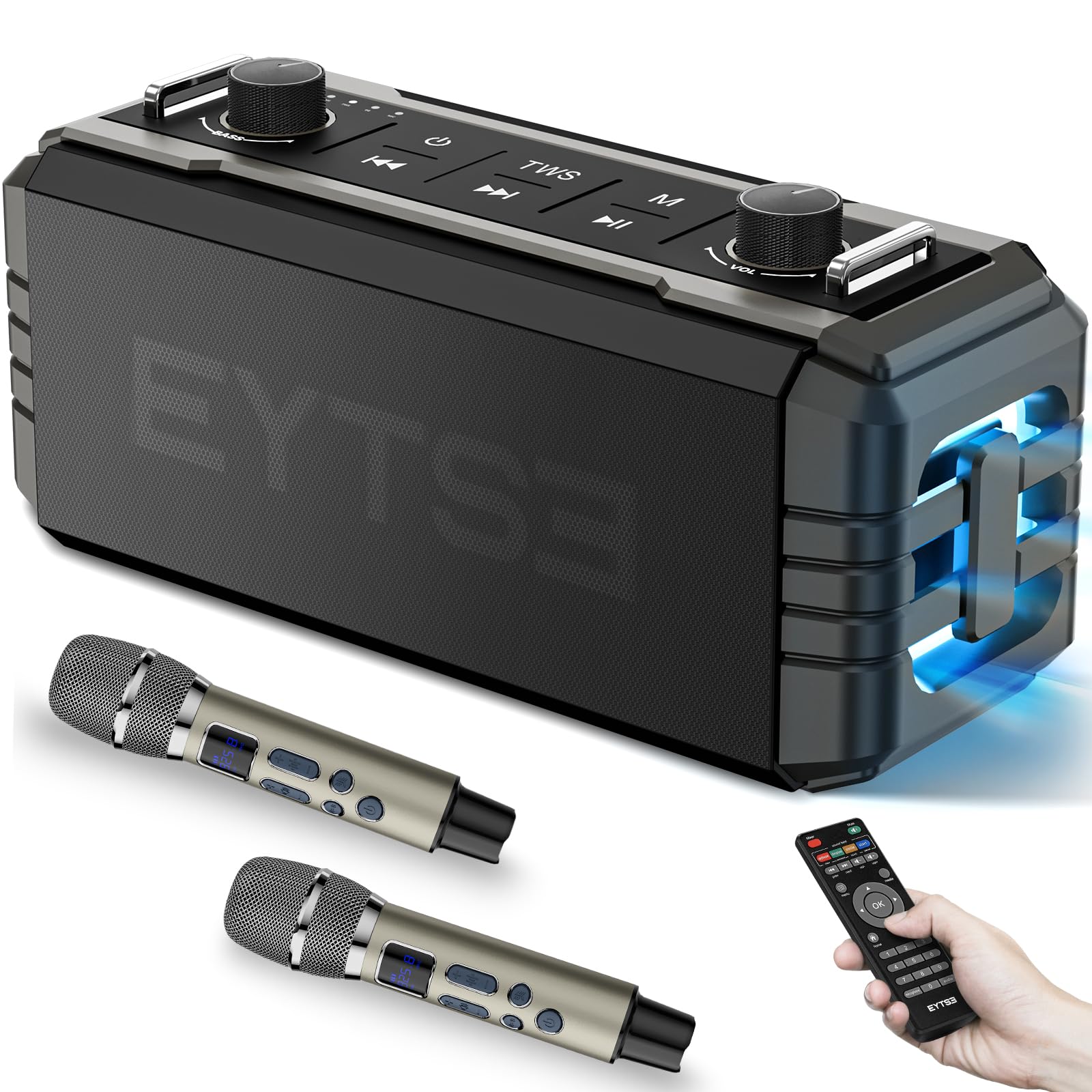 Photo 1 of EYTSE Karaoke Machine for Adults with 2 Wireless Microphones, Professional Portable 20W Powerful Singing Machine Speaker with Mic, Effect Lights, Shoulder Strap, Home & Outdoor Party