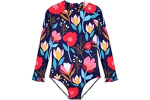 Alakuoti Long Sleeve One Piece Ruffle Swimsuit for Toddler Girls Baby Girl Rashguard Shirt with UPF 50+ Sun Protection