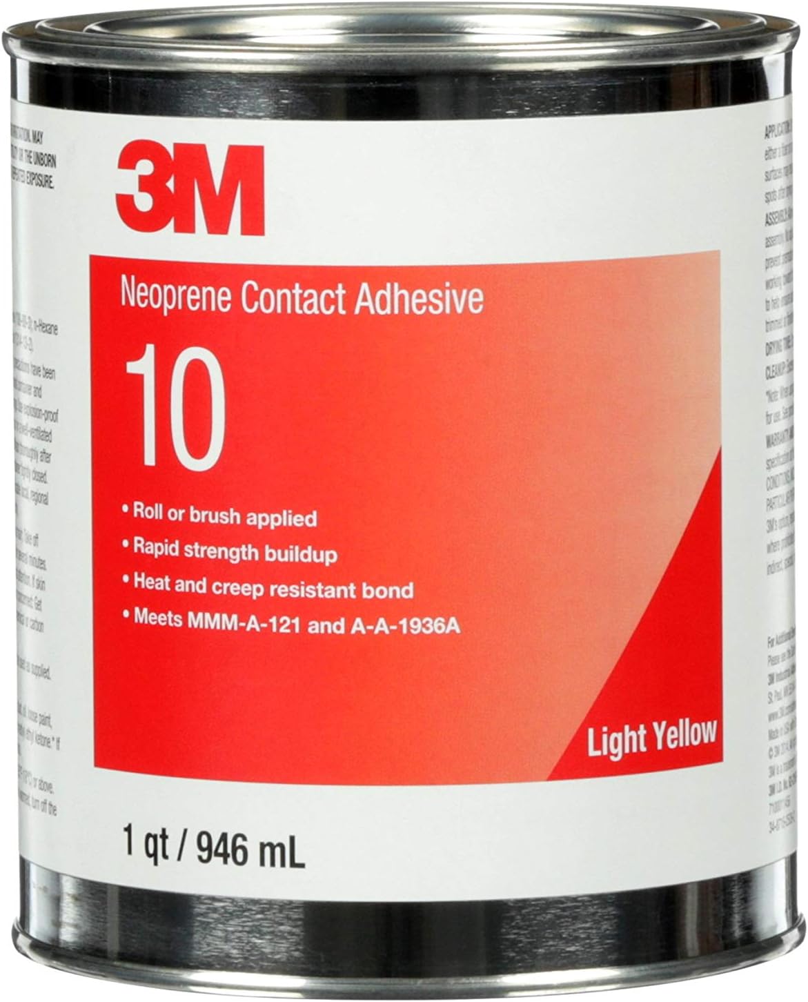 3M Neoprene Contact Adhesive 10, Light Yellow, 1 Quart Can