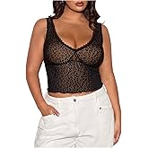 WDIRARA Women's Plus Size Leopard Mesh Tank Top Y2k V Neck Sleeveless Tops