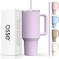osse 40oz Tumbler with Handle and Straw Lid | Double Wall Vacuum Reusable Stainless Steel Insulated Water Bottle Travel Mug Cup | Modern Insulated Tumblers Cupholder Friendly (Orchid)