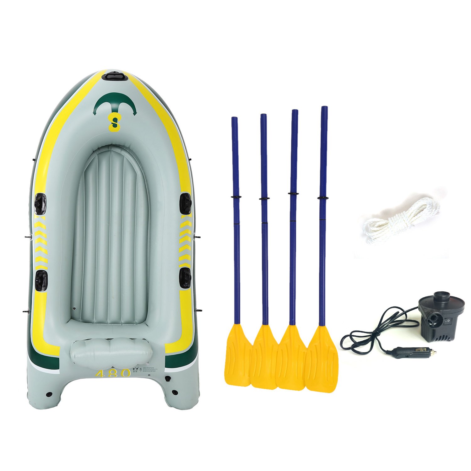 Yuebo Inflatable Boat, Blow Up Boat with Oars, Air Pump and Grab Rope (3-person)