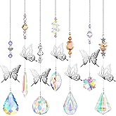 Hicarer 7 Pieces Crystals Suncatcher Butterfly Prism Sun Catchers Colorful Crystal Chandelier Rainbow Pendant Christmas Tree Decor Wall Hanging Window Ornament