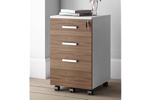 MODERN DESIGN BY CRAFTS & COMFORT Modern Design Lazio File Cabinet, Filing Cabinets for Home Office, Drawers for Under Desk, Locking 3 Drawer Rolling Filing Cabinet with Lock, Walnut and White, by Crafts and Comfort