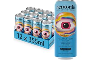Neutonic Nootropic Productivity Energy Drink | Blue Raspberry 12 Cans | 120mg Natural Caffeine, Zero Sugar | Support Memory, Mental Clarity, Cognitive Function | Boost Focus, Energy, Brain Health