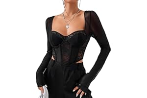 Floral Lace Corset Tops for Women Exotic Y2K Asymmetrical Mesh Sheer Going Out Sexy Boned Bustier Crop Tops