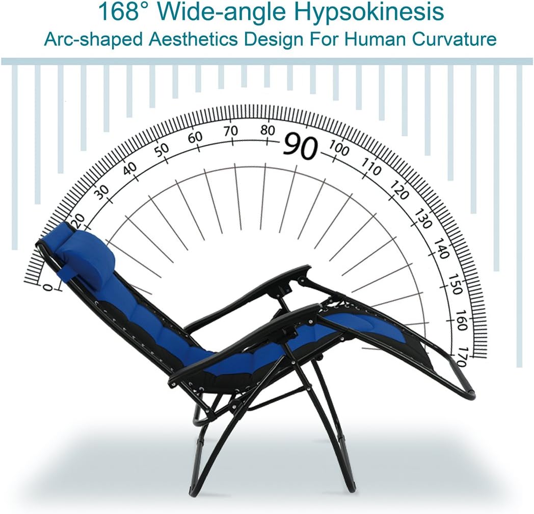 PHI VILLA Padded Zero Gravity Lounge Chair Patio Foldable Adjustable Reclining with Cup Holder for Outdoor Yard Porch Blue : Garden & Outdoor