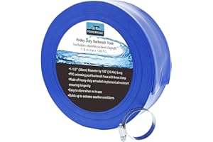 POOLWHALE 1-1/2" x 100' Economy Blue Backwash Hose with Clamps, General Purpose Reinforced PVC Lay-Flat Water Discharge Hose,for Use While Back-Washing Filters and Draining Pools