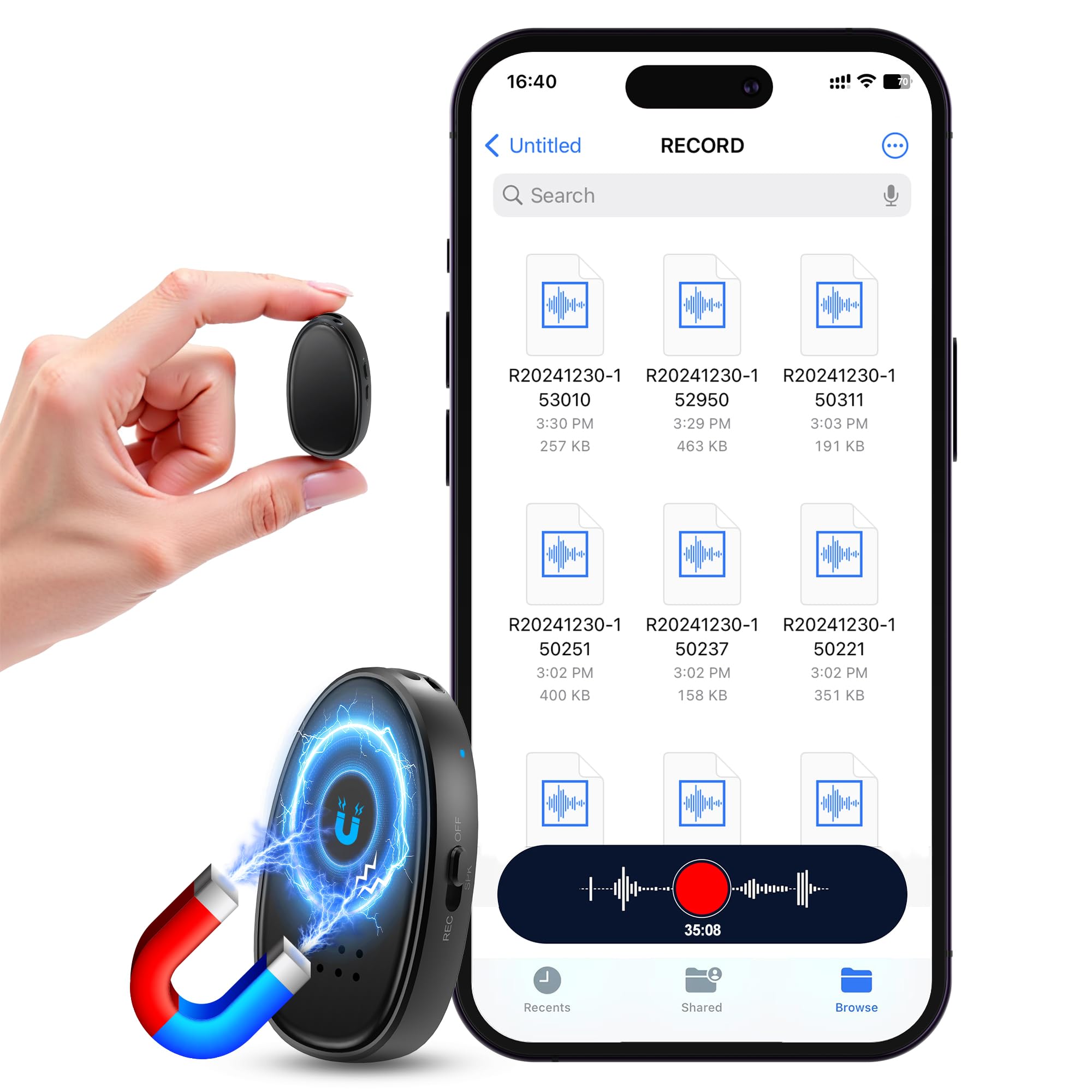 Photo 1 of 128GB?9860 Hours Moresen Digital Voice Recorder with Triple Noise Reduction, Student Recording Device with External Speaker and MP3 Playback, 1536kbps Audio Recorder for Lectures and Work, Black