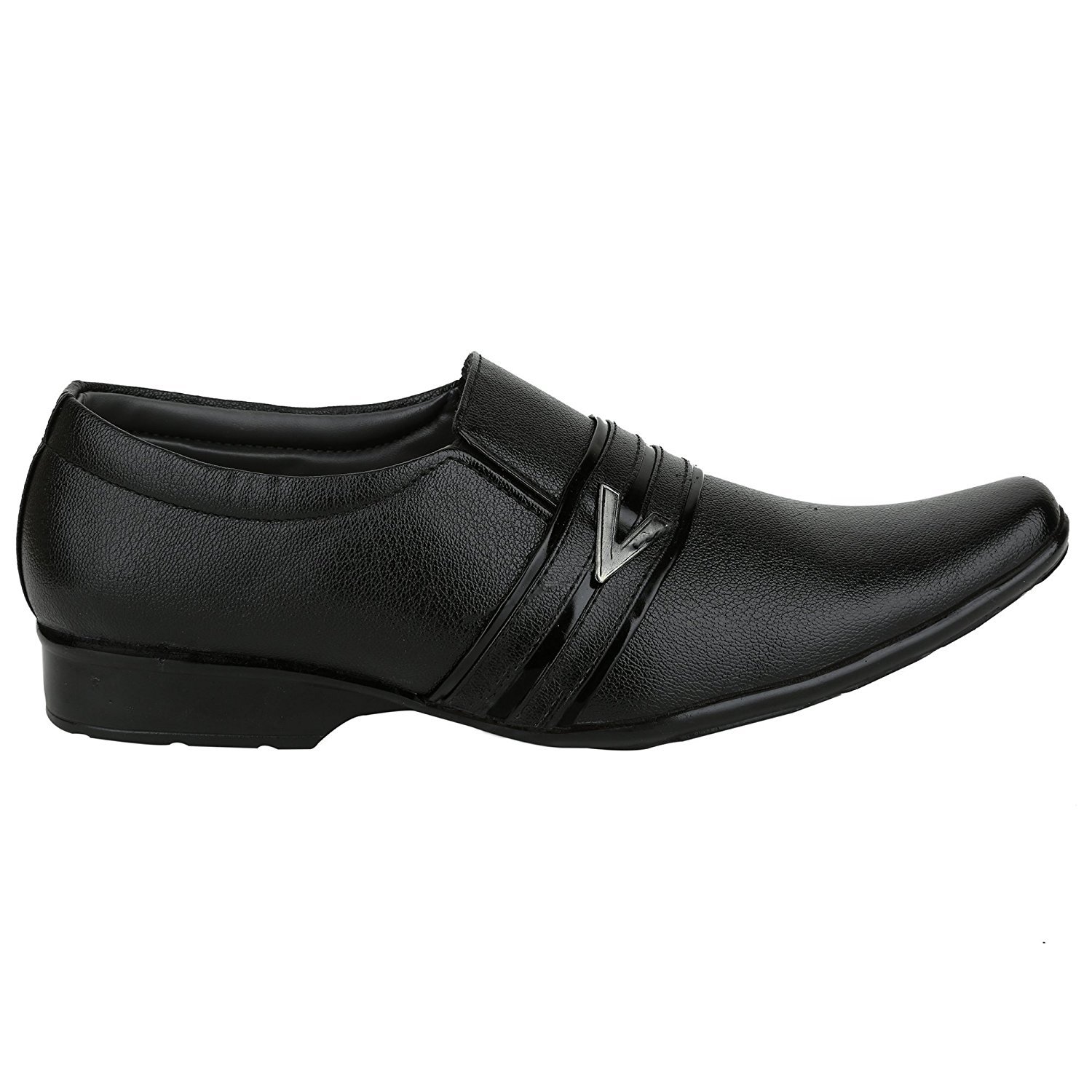 anshul fashion men's black slip on formal shoes