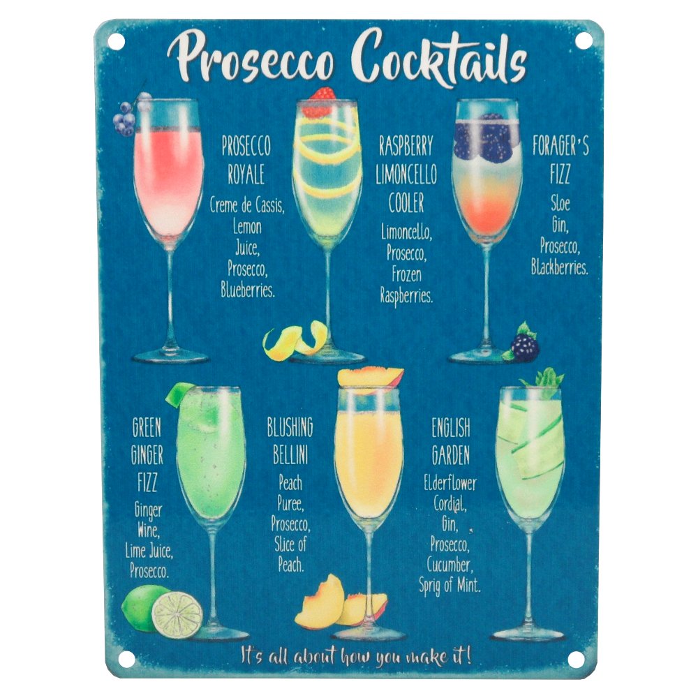 PROSECCO COCKTAILS VINTAGE STYLE METAL WALL SIGN TIN PLAQUE SHABBY CHIC KITCHEN PICTURE RETRO DECOR