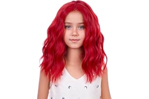 PATTNIUM Red Wig Kids Short Wavy Wig Gilrs Red Wig Cosplay Halloween Party Costume Synthetic Rose Net Wig for Girls (Red)