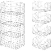 Astrorhine 4-Tier Stackable Closet Organizers and Storage Basket - Foldable Closet Shelf Organizer System, Sturdy Metal Space-Saving Clothes Storage Bins for Wardrobe, White