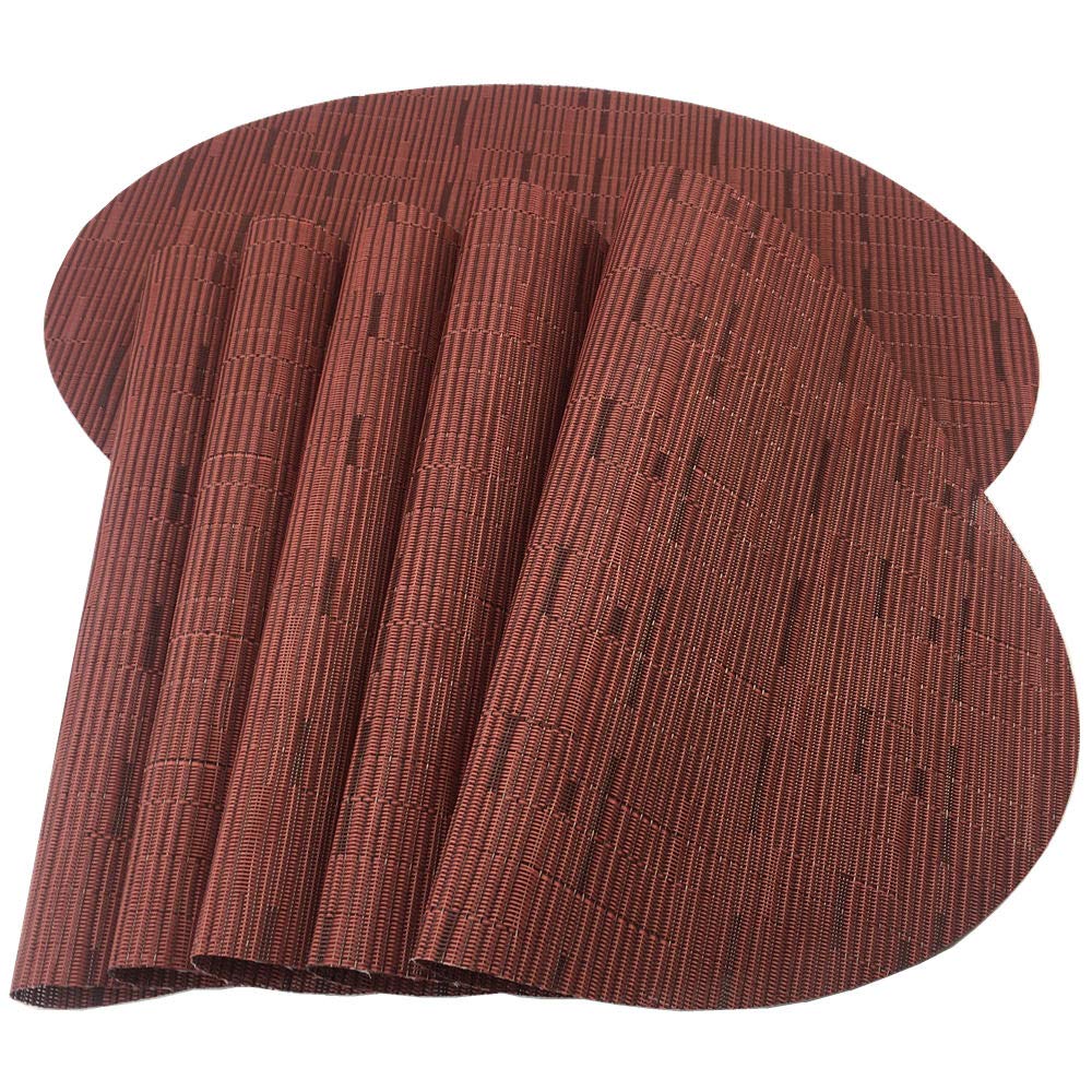 Placemats,Red-A Imitation Bamboo Oval Woven Vinyl Heat Resistant Placemats Washable Table Mats for Kitchen Table Set of 6,Wine