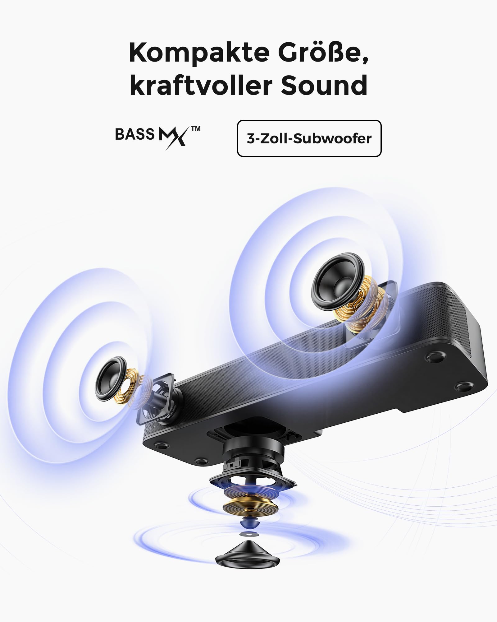 ULTIMEA 2.1 Soundbar für TV Geräte mit integriertem Subwoofer, APP-Steuerung, 132W All-in-One PC Soundbar für Gaming, TV Lautsprecher mit Verstellbarem Bass, Bluetooth® 5.4, Opt/AUX, Poseidon M20 Pro 3